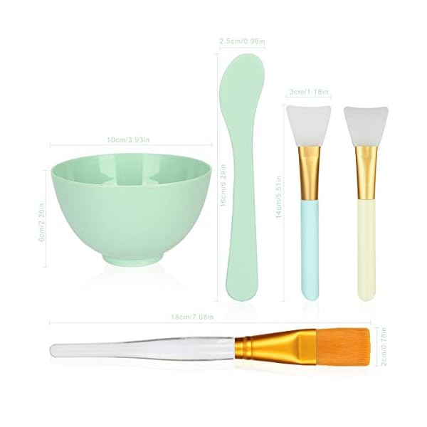 Plazuria Face Mask Mixing Bowl Set, 5 in 1 DIY Facemask Mixing Tool Kit with Facial Mask Bowl Stick Spatula Silicone Face Mask Brush & Premium Soft Face Brushes