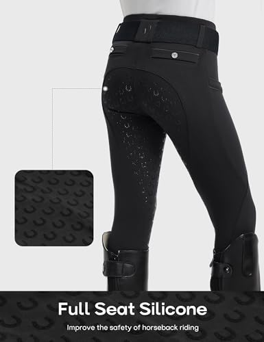 Image of FitsT4 Sports Girls Horse Riding Pants Full Seat Silicone Girls Equestrian Pants Stretchy Kids Breeches Riding Tights Pockets