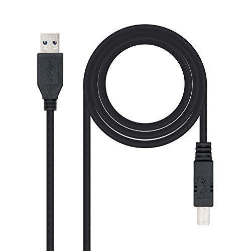 NANOCABLE 10.01.0802-BK - Cable USB 3.0 para Impresora, Tipo A/M-B/M, Macho-Macho, Negro, 2mts