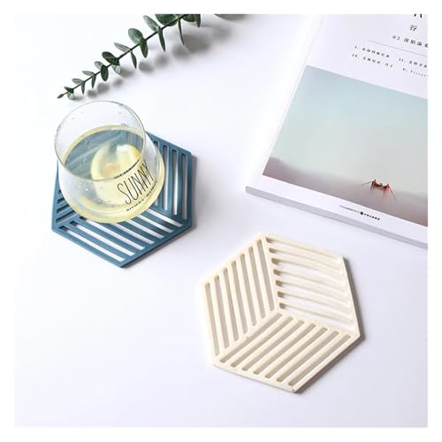 Tapis de vaisselle en silicone bleu | Dessous de verre hexagone isolant - 4
