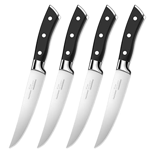 OAKSWARE Steak Knives, Non Serrated Steak Knife Set of 4, 5 Inch German Steel Steak Knife Set, 4 Pieces Professional Straight Edge Kitchen Table Dinner Knives - Full Tang Ergonomic Handle