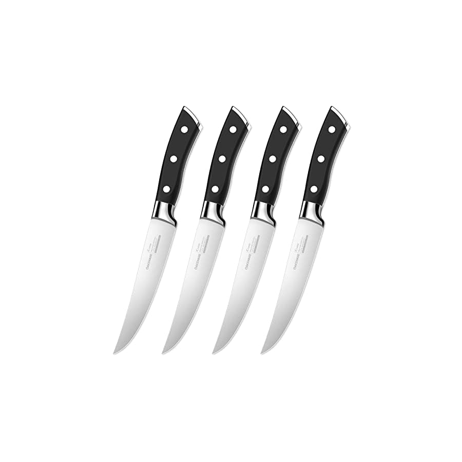 OAKSWARE Steak Knives, Non Serrated Steak Knife Set of 4, German Steel Steak Knife Set 5 Inch, 4 Pieces Professional Straight Edge Knives - Full Tang Ergonomic Handle