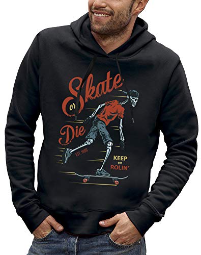 Sweat à capuche skateboard squelette homme noir en coton