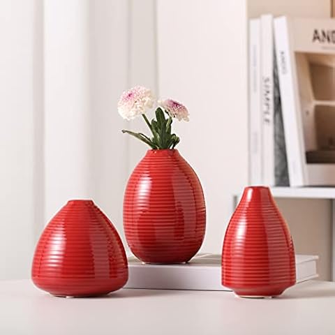 Ceramic Vases for Home Decor, White Vase Set for Decor and Vases for Flowers, Decor Vases for Centerpieces, Ceramic Vase for Table/Living Room Decor(Red) Cover