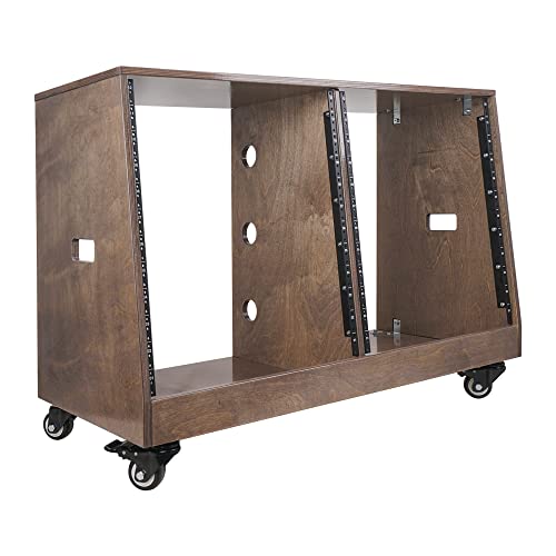 Sound Town DIY 2 x 12U Slanted Studio Rack with Solid Baltic Birch Plywood, Casters, weathered brown for Recording Room, Home Studio (SDRK-D12TB)