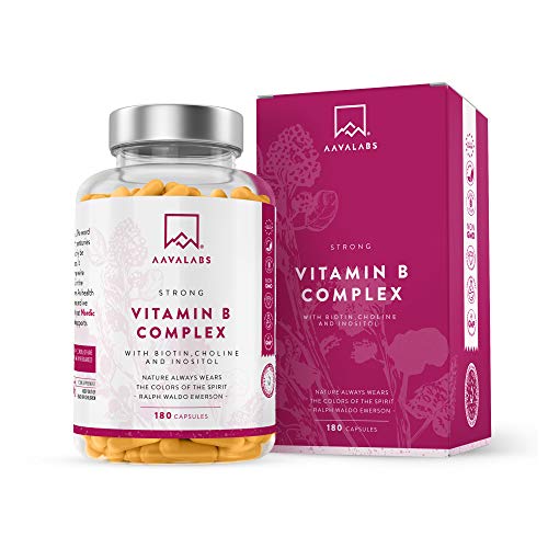Complesso Vitaminico B - 180 capsule - 296.3 mg/Dose Giornaliera - Riduzione della Stanchezza + Fatica - Promuove il Normale Metabolismo Energetico - 100% Vegano - Qualità Nordica di AAVALABS
