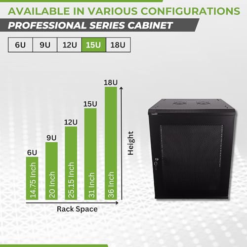 Image of NavePoint 15U Server Rack Enclosure - 17.7 inch Deep, Wall Mount Network Cabinet with Locking Perforated Door, 19 inch IT Equipment Compatible, Network Rack, Removable Side Panels, Black