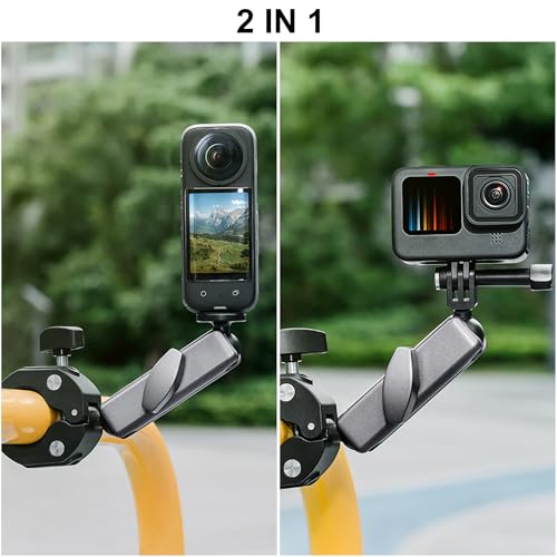 Action Cam - Supporto per moto, in alluminio, con doppia testa a sfera girevole a 360°, filettatura 1/4-20, per GoPro Hero 12 11 10 9 8 7 6 5 D-JI Osmotion Insta-360 X1 Go3 Go2