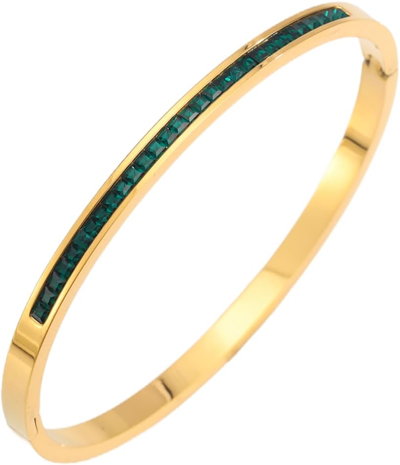 Chunky Crystal Stainless Steel Stackable Cuff Bracelet Prom Fashion Jewelry Gift，18K Gold Rhinestone Bangles Bracelets for Women