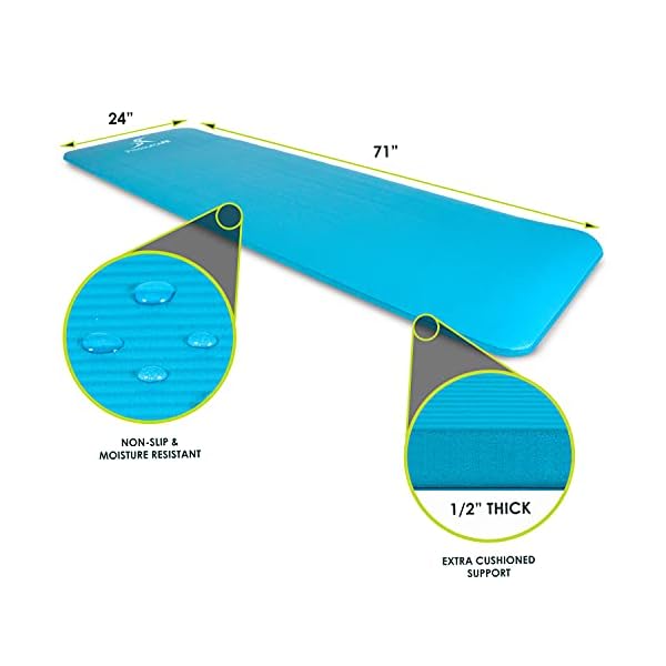 ProsourceFit-Extra-Thick-Yoga-Pilates-Exercise-mat ProsourceFit Extra Thick Yoga and Pilates Mat ½” (13mm) or 1" (25mm), 71-inch Long High Density Exercise Mat with Comfort Foam and Carrying Strap, Aqua