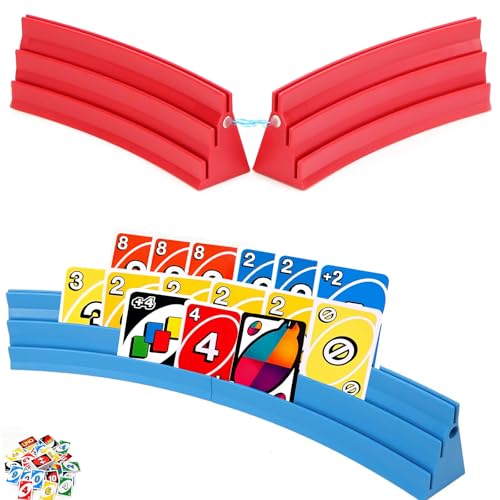 4 Piezas Soporte para Juego de Cartas, 3 Capa Magnética Soporte para Poker, Soportes de Naipes de Diseño Curvo para Niños, Apilable,Soportes para Naipes para Personas Mayores, Adultos y Niños