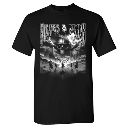 Silver & Black Men's Skull T-Shirt for Las Vegas Fans (Black Shirt, L)