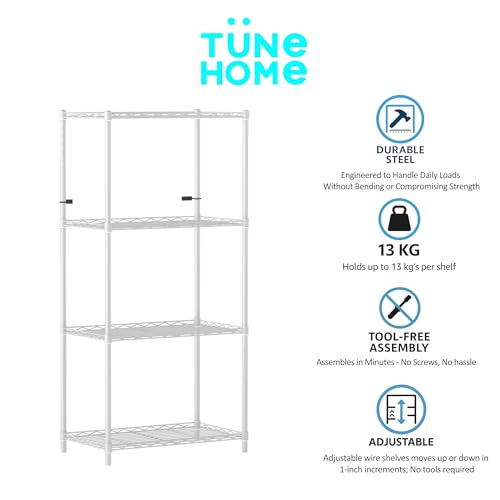 Image of 4-Shelves Wheels Heavy Duty Steel Storage Rack | Multipurpose Shelving Unit for Kitchen, Home & Utility | White, 4 Shelves Wheels