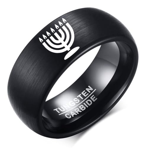 Zosing 8MM Tungsten Carbide Jerusalem Menorah Symbol Seven Brances Ring Comfort Fit Band