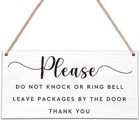 Baby Sleeping Sign For Front Door - Round Do Not Knock Wooden Hanging Sign With Rope, New Mom Gift, Rustic Nursery Decor