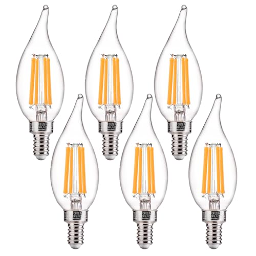 FLSNT Candelabra LED Light Bulbs, CA11 LED E12 Chandelier Light Bulbs 100W Equivalent, 2700K Soft White, 800LM, 5.5W, CRI 82+, AC 120V, 6 Pack, Dimmable UL,CA65 Listed.