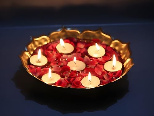 Image of Metal Taj Urli Bowl for Pooja (25x25x6.5) cm Golden Lotus Flower Style Diya Candle Holder for Home Living Room Office Decoration