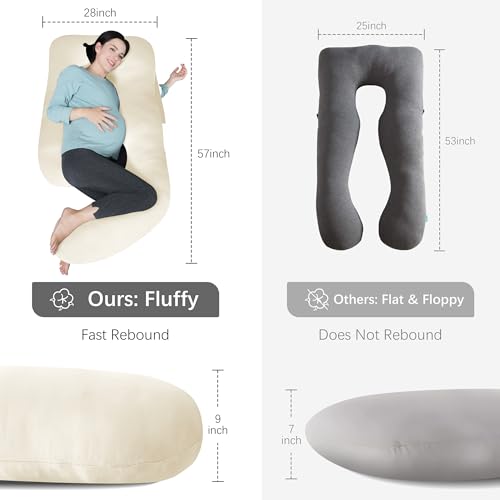 Image of MOON PARK Pregnancy Pillows for Sleeping - U Shaped Full Body Maternity Pillow with Removable Cover - Support for Back, Legs, Belly, Hips - 57 Inch - Ivory - Cooling Cover