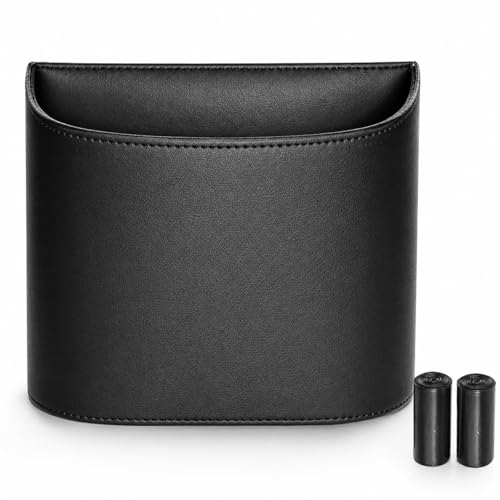 Image of COZILO Leather Car Trash Can - Leakproof & Easy-to-Clean Car Garbage Can for Luxury Cars, SUVs & Trucks | Includes 60 Custom Liners, Secure Hook, Easy Install, Black