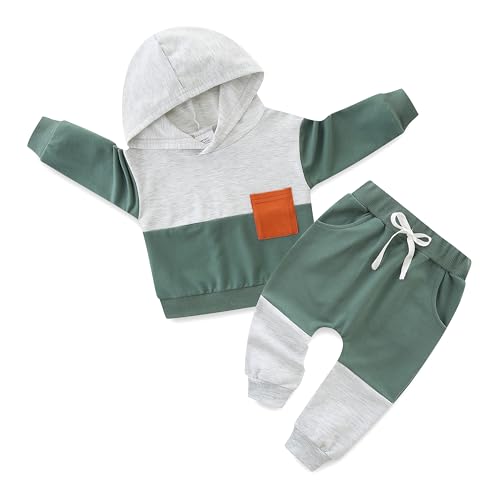 KIDDLETOWN Ensemble de vêtements de sport pour bébé manches longues, Sweat à Capuche Tops+ à Taille élastique Pantalon pour 3-24 Mois