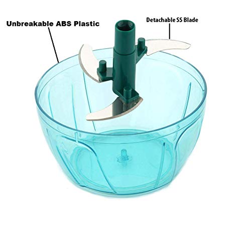 Image of SOFLIN Handy Mini Plastic Chopper Vegetable Cutter with 3 Blades and Pull Handle Fruit Cutter Fruit Chopper Chilly Chopper Onion Cutter (Multicolor)
