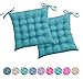 wometo Set di 2 cuscini da sedia, in cotone OekoTex, effetto lino, cuscino dotato di cinghie di fissaggio per una seduta sicura e confortevole, 40 x 40 cm, turchese e blu