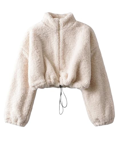 Womens Oversized Sweatshirts Zip Up Fluffy Fuzzy Fleece Cropped Sweatshirt Sherpa Jackets