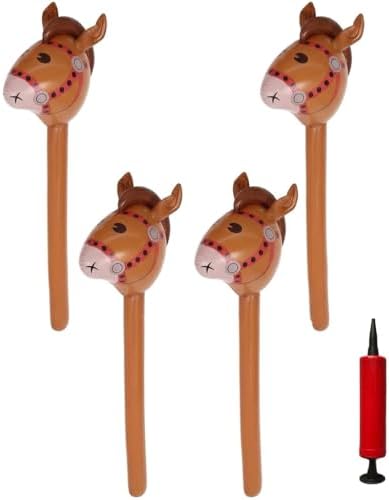 4 Pack Inflatable Stick Horse, 37 '' Brown Blow Up Horse Head On Stick With Pump For Western Cowboy Horse Theme, Birthday Party Decorations,Hobby Horse Pony Stick Balloons image 5