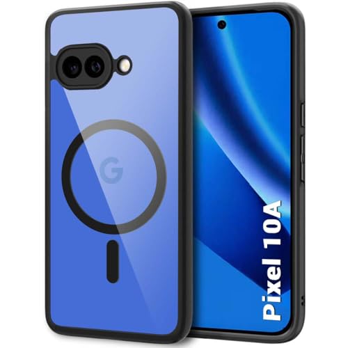Image of TheGiftKart Hybrid Shockproof Back Cover Case for Google Pixel 10A Compatible with MagSafe | Hard Back Cover Case for Google Pixel 10A (PC & TPU, Transparent Clear Back, Black Sides)