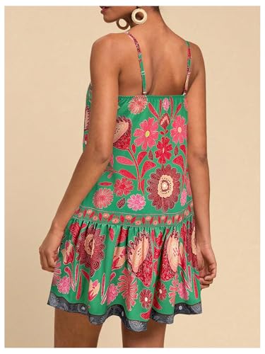 Image of RoseSeek Women's Floral Boho Flowy Mini Cami Dress Ruffle Hem Spaghetti Strap Vacation Tank Dresses