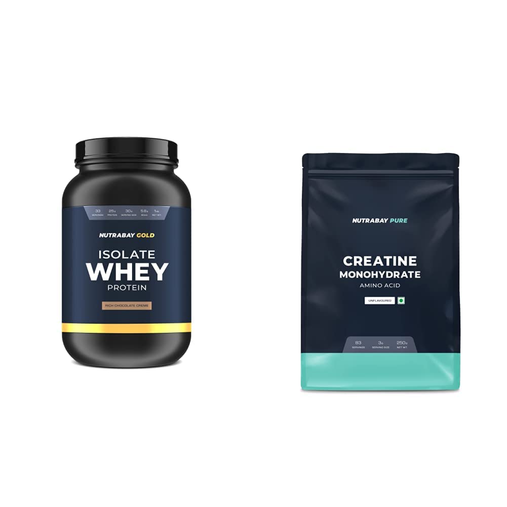 Nutrabay Gold Series 100% Whey Protein Isolate Rich Chocolate Creme 1kg & Nutrabay Micronised Creatine Monohydrate - 250g