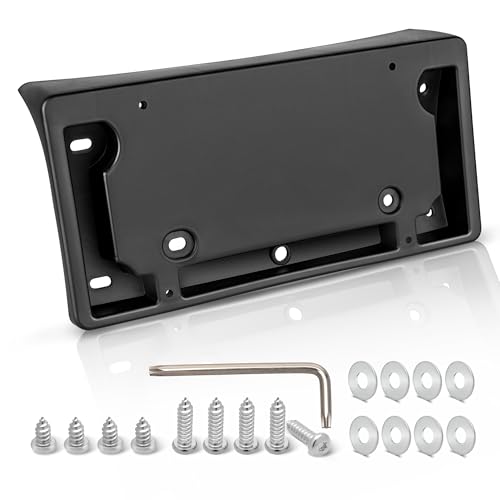 RED WOLF Front License Plate Bracket for 2017-2023 Tesla Model 3 Series Mount on Front Bumper Drill Holes Required License Plate Holder Tag Cover Kit Included Screws Washers Wrench Black