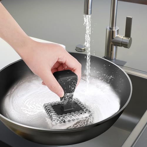 Image of TOPULORS Long Handled Chainmail Cast Iron Scrubber & 2 Scrapers, Dark Black