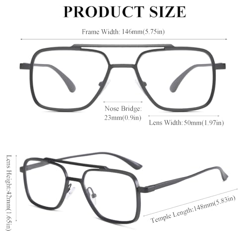 Image of LJCZKA Retro Pilot Style Blue Light Blocking Glasses Square Metal Double Bridge Anti Glare Computer Glasses for Women Men