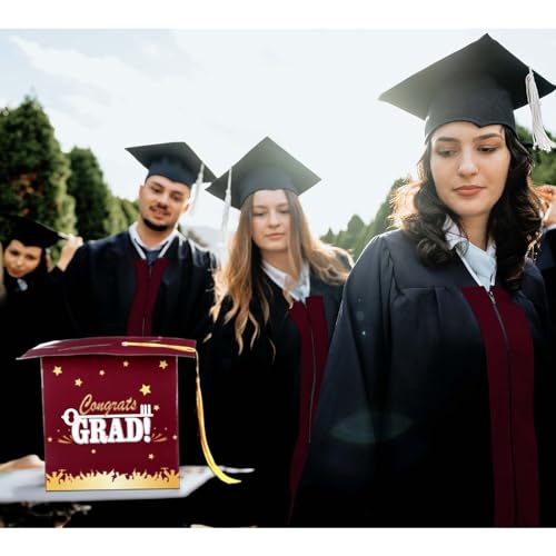 Image of Outus 2026 Grad Card Box with Tassel Congrats Graduation Cap Card Holder for Graduation Gift Box Party Supplies(Maroon,Stylish)