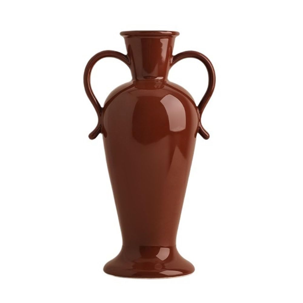 B3f7m4r9j2 Red Vase Vintage Double Ear Ceramic Vase Home Decor For Living Room Desktop Flower Arrangement(Red)