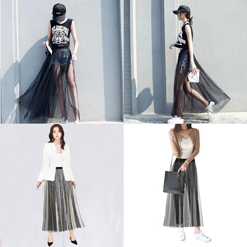 Women Sheer Mesh Maxi Long Skirt High Elastic Waisted Skirt Summer Beach Bikini Cover Up Black3