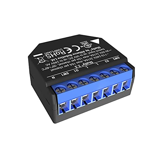 Shelly 2.5 Relay Switch, WiFi Smart Home Automation, Compatible With Alexa & Google Home, iOS Android, No Hub Required, Wireless Light Switch, Smart Appliances, Dual Power Metering, UL Certified Shelly 2.5 Relay Switch, WiFi Smart Home Automation, Compatible With Alexa & Google Home, iOS Android, No Hub Required, Wireless Light Switch, Smart Appliances, Dual Power Metering, UL Certified