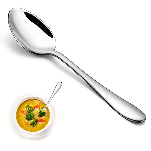 Esslöffel Set, Joyfair 12 Stück Edelstahl Suppenlöffel Tafellöffel Set, 19cm Modernes Groß Löffel, Silber Bestecklöffel für Zuhause/Party/Restaurant, Hochglanzpoliert & Spülmaschinenfest