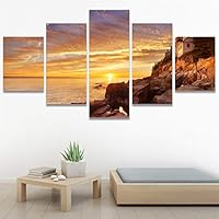 SIGNWIN 5 Panel Canvas Wall Art Modern Art Beach Dramatic Island Landscape Multicolor Photography for Home Decorations Ready to Hang - 60