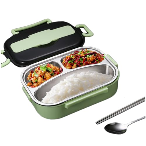 Hintyne Fiambrera térmica de acero inoxidable de 1 l y 3 compartimentos recipiente aislante a prueba de fugas con cubiertos y portacubiertos portátil.