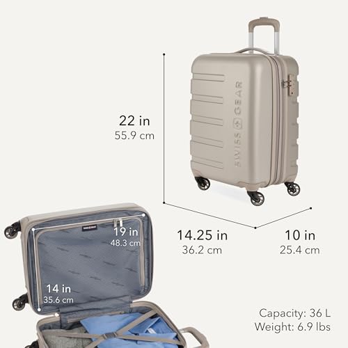 Image of SWISSGEAR Signature Hardside Expandable Carry-On Spinner Luggage, ABS Construction, TSA-Friendly Lock, and Built-In Cupholder, White, 19-Inch, Sand, Carry-On 19-Inch, Signature Hardside Expandable