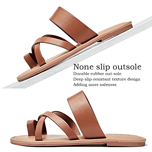 Luoika Women's Wide Width Flat Sandals, Flip Flop Slides Sandal Casual Strapy Sandal Slip on Summer Beach Shoes for Women.4