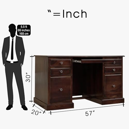 Image of Sheesham Wood Study Table for Bedroom 6 Drawer with Keyboard Tray with Floral Chair Dark Walnut Color with Matte Finished