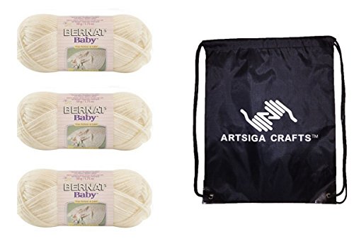 Bernat Knitting Yarn Baby Antique White 3-Skein Factory Pack (Same Dyelot) 163035-35008 Bundle with 1 Artsiga Crafts Project Bag