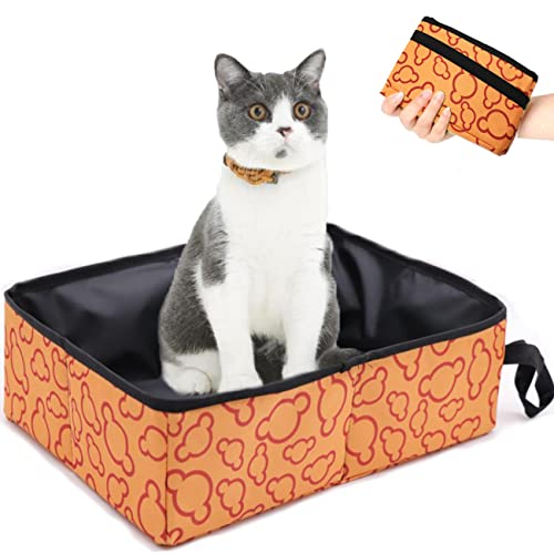 Foldable Travel Cat Litter Tray - Portable, Waterproof, Easy to Clean for Pets Outdoor, Home Use - Mandarin