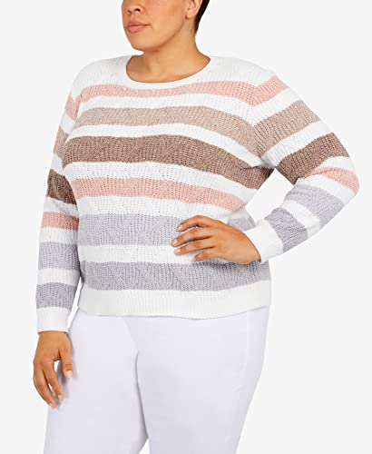Alfred Dunner Women's Plus-Size Womens Crewneck Long Sleeve Pointelle Chenille Sweater Size 1X Ivory Multi #TOP7