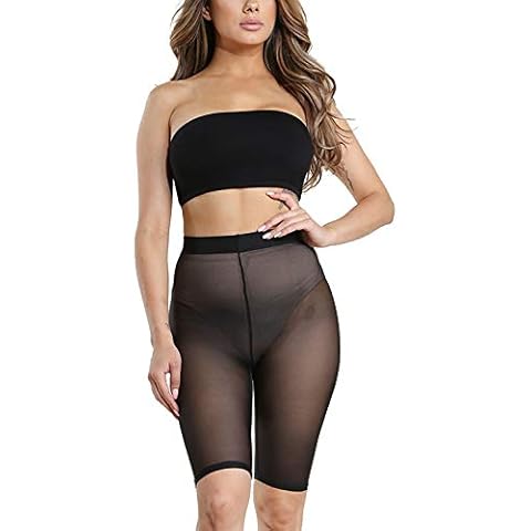 Benian Womens Mesh Biker Shorts Elastic Solid Booty Shorts See Through Spandex (M, Black) Cover