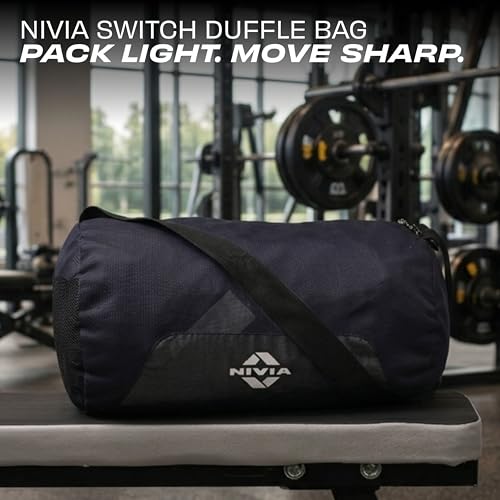 Image of Nivia Switch Duffle Bag 18.5L Polyester Gym Bag, Compact Sports Duffle for Men and Women, Lightweight Travel Training Bag, Gym Carry Bag (Navy Blue)