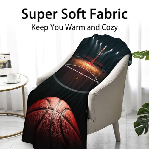 Mercuryelf Basketball Throw Blanket - Soft, Fuzzy & Warm - 60x80 Inches Flannel Blankets for Bed, Couch - Black Sports Throws Gift for Men, Women
